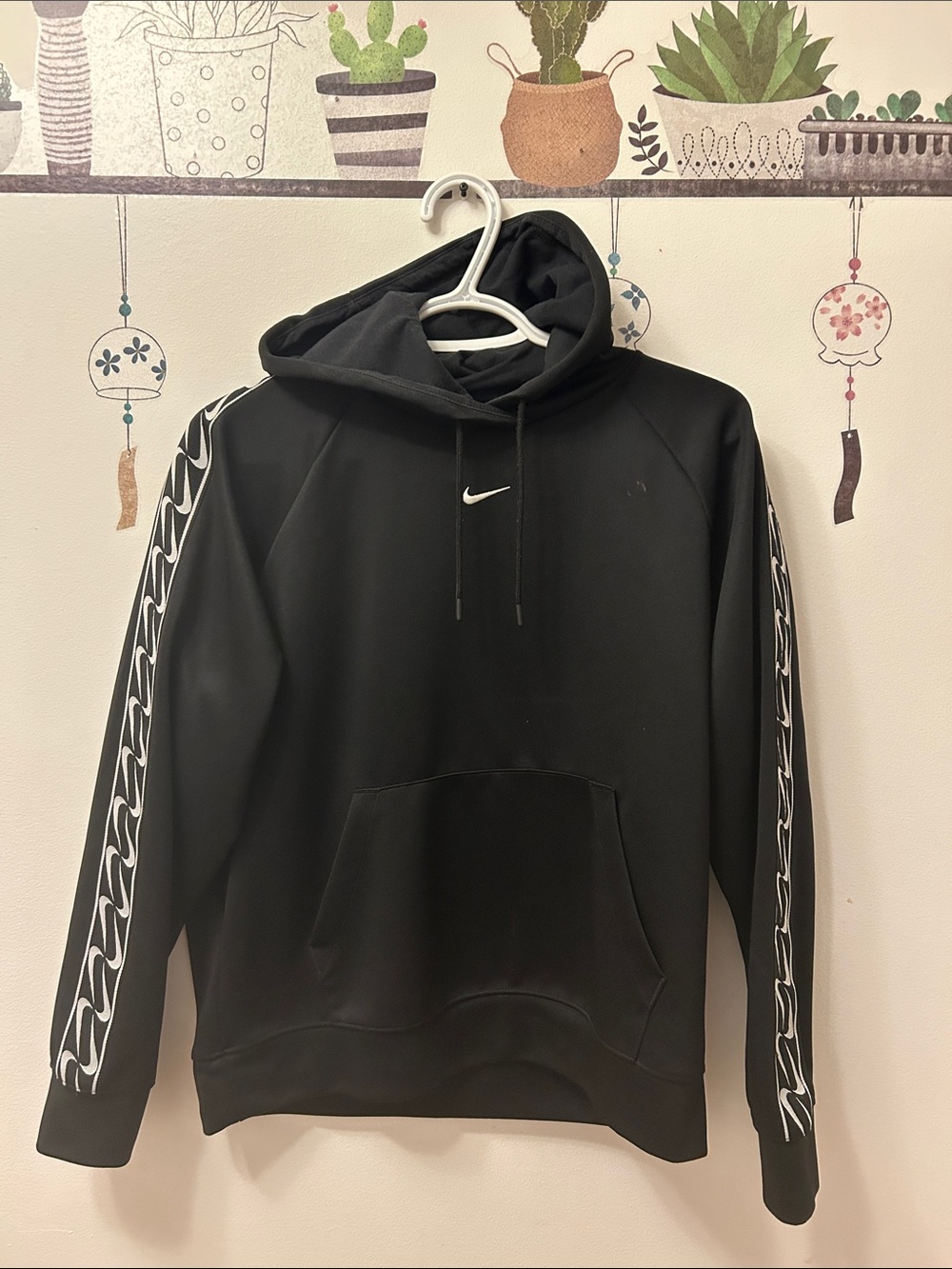 Nike Black Hoodie with White Swoosh and Sleeve Graphics